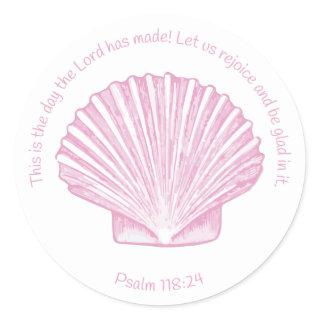 Psalm 118:24 This is the Day with Seashell Classic Round Sticker