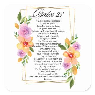 Psalm 23 Geometric Floral Frame Scripture Square Sticker