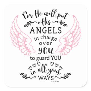 Psalm 91:11 Bible Scripture Verse Angels Guardian Square Sticker