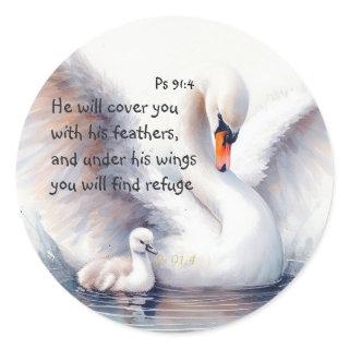 Psalm 91:4 Wings God's protection Bible Scripture Classic Round Sticker