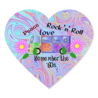 Psychedelic '60s--Peace, Love, Rock 'n' Roll Heart Sticker