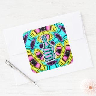 Psychedelic colorful thumbs up v1 square sticker