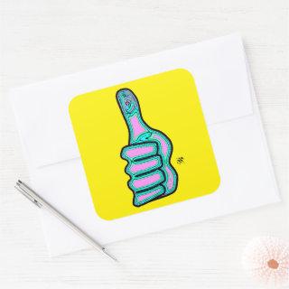 Psychedelic colorful thumbs up v2 square sticker