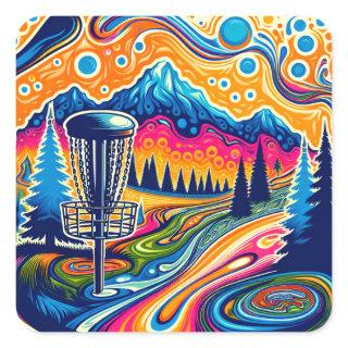 Psychedelic Disc Golf Course in the Mountains Square Sticker