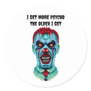 Psycho Creepy Killer Zombie Clown Horror Art   Classic Round Sticker