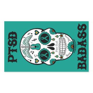 PTSD Badass sugar skull Rectangular Sticker