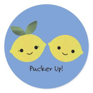 Pucker up Cute Kawaii Lemons Classic Round Sticker
