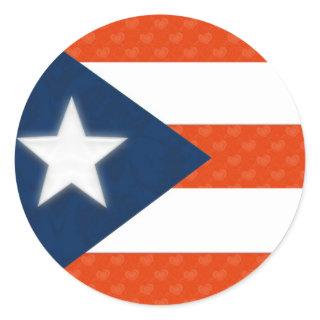 Puerto Rican Flag of Red Striped Hearts Classic Round Sticker