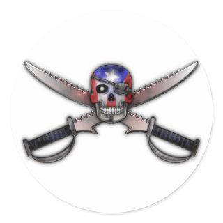 Puerto Rican Flag - Skull and Crossed Swords Classic Round Sticker