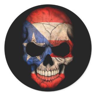 Puerto Rican Flag Skull on Black Classic Round Sticker