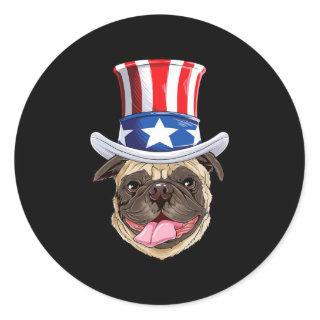 Pug 4th of July Uncle Sam Men Women American Flag Classic Round Sticker