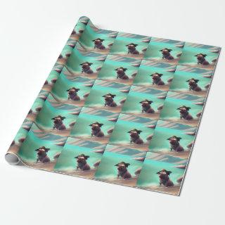 Pug enjoying on beach painting art