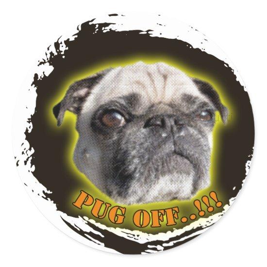 pug off classic round sticker