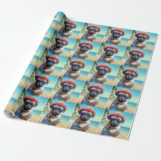 Pug on Beach, summer gift for dog lover