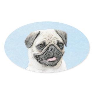 Pug Painting - Cute Original Dog Art Oval Sticker