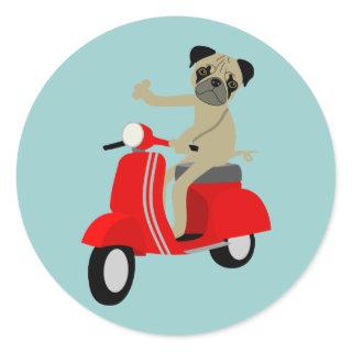 Pug Scooter Classic Round Sticker