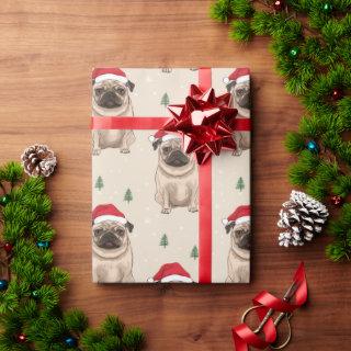 Pug with Santa hat rustic Christmas