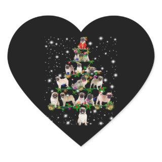 Pugdog Christmas Tree Covered By Flashlight Heart Sticker