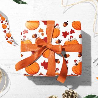 Pumpkin Acorn Gift Wrap | Autumn Gift Wrap Paper