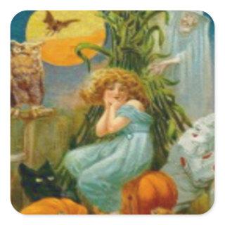 Pumpkin Black Cat Witch Clown Owl Frog Bat Square Sticker