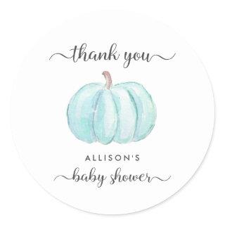 Pumpkin Blue Watercolor Baby Shower Thank You Classic Round Sticker