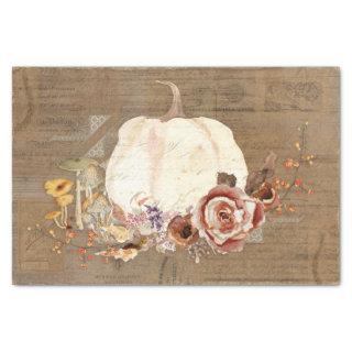 Pumpkin Fall Orange Floral Mushrooms Decoupage Art Tissue Paper