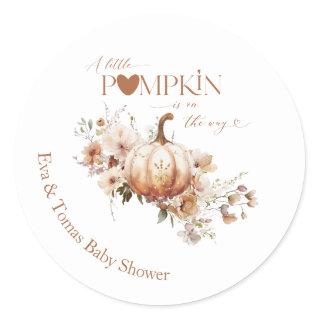 Pumpkin & Flower Boho Fall Baby Shower Classic Round Sticker