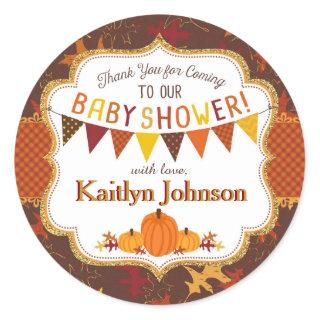Pumpkin Gold Glitter Autumn Oak Leaves Baby Shower Classic Round Sticker