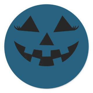 Pumpkin Jack O Lantern Face With Girl Eyelashes Classic Round Sticker