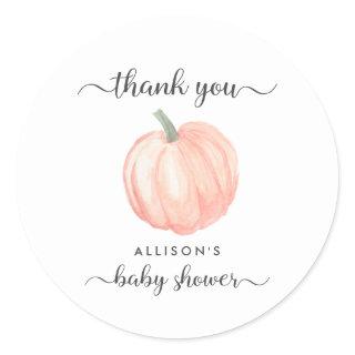 Pumpkin Orange Watercolor Baby Shower Thank You Classic Round Sticker
