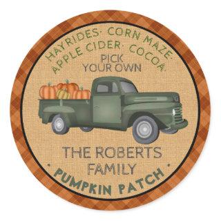 Pumpkin Patch Farm Rustic Fall Plaid Vintage Truck Classic Round Sticker