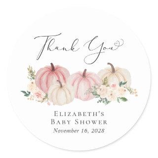 Pumpkin Pink Floral Baby Girl Shower Thank You Classic Round Sticker