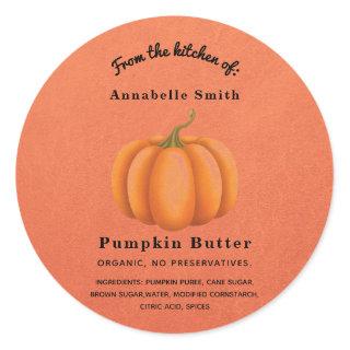 Pumpkin Spice Orange Fall Custom Personalized Jar Classic Round Sticker