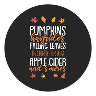 Pumpkins Hayrides Falling Leaves Bonfires Cider Sm Classic Round Sticker