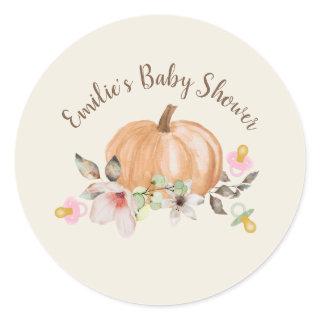 Pumpkins Pacifiers Floral Fall Baby Shower  Classic Round Sticker