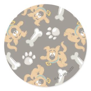 Puppy Scooby-Doo Bone & Paw Print Pattern Classic Round Sticker