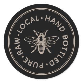 Pure Raw Local Hand Bottled Emblem Taupe on Black Classic Round Sticker