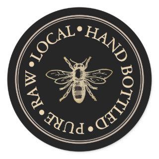Pure Raw Local Hand Bottled Honey Black Gold Bee Classic Round Sticker