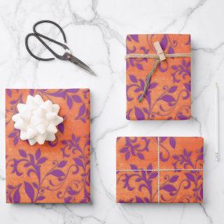 Purple Abstract Floral on Orange Stains  Sheets