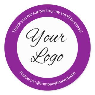 Purple Add Logo Small Business Thank You Classic Round Sticker