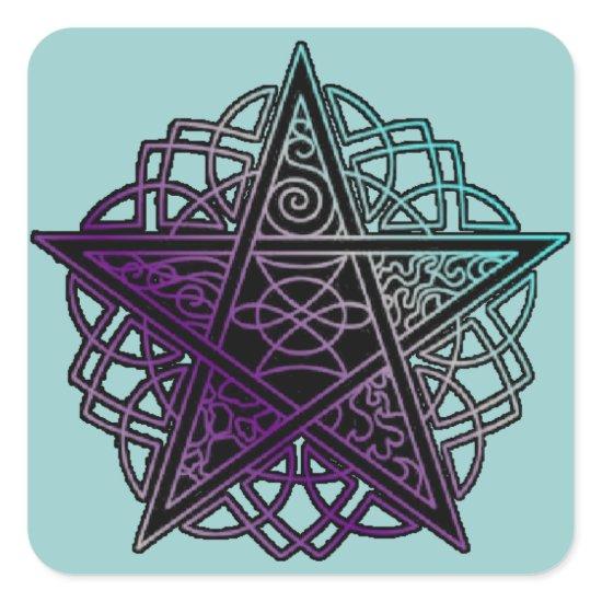 Purple and aqua intricate pentacle square sticker