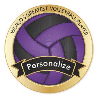 Purple and Black Volleyball | DIY Name Classic Round Sticker
