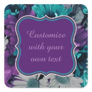 Purple and Blue Flower Smash Custom Text Square Sticker