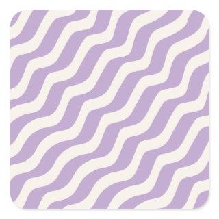 Purple And Cream Wavy Lines Psychedelic Stripes Square Sticker