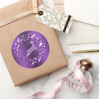 Purple and Diamond Reindeer, Wreath Christmas Classic Round Sticker