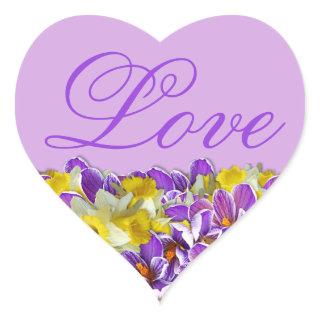 Purple and Floral Spring Heart-Shaped Love Sticker