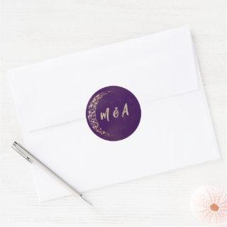 Purple and Gold Moon and Back Wedding Classic Round Sticker