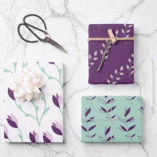 Purple and Green Floral Wrapping Sheets