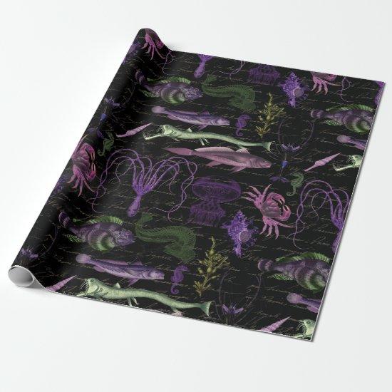 Purple and Green Sea Creatures on Black