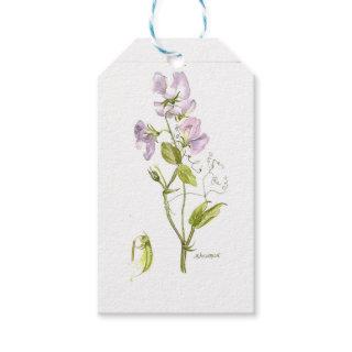 Purple and green sweet pea watercolor gift tags